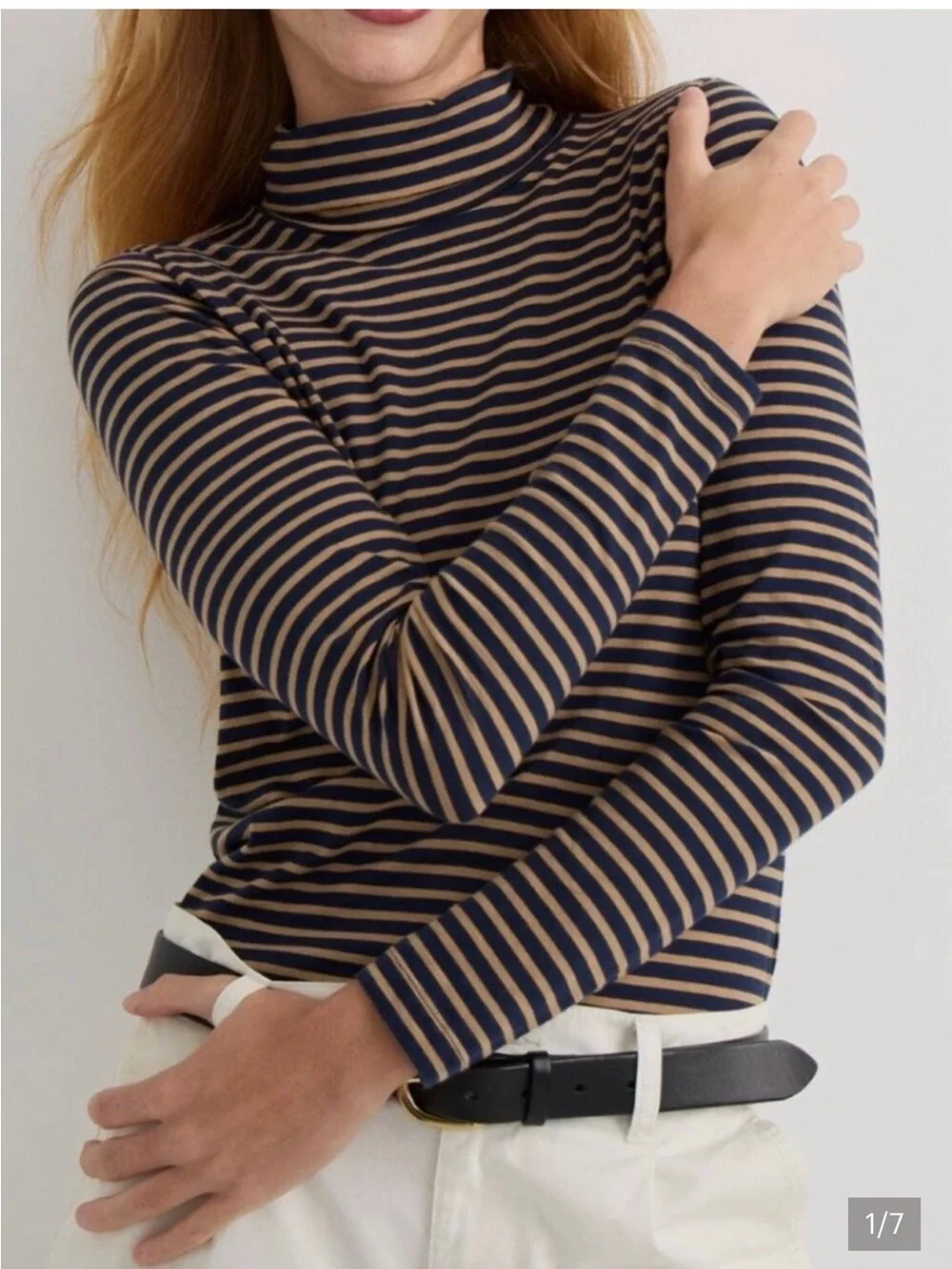 J. Crew Navy/Camel Striped Turtleneck Top Women Size XS Soft Lightweight Casual